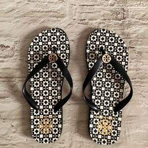 Tory Burch Black and White Flip Flops